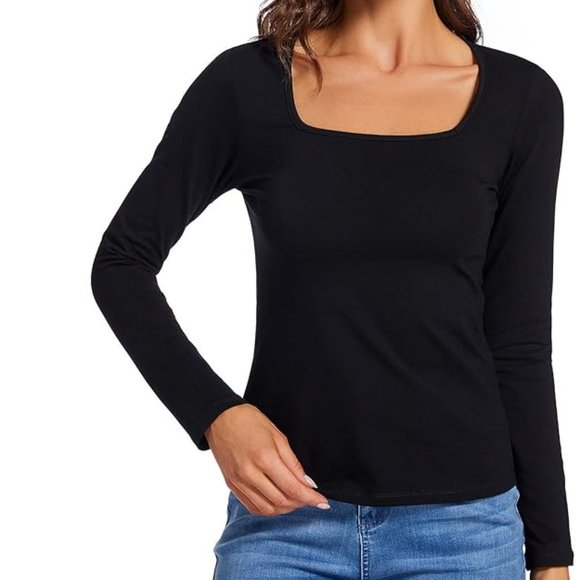 Women's Basic Long Sleeve Slim-Fit Square Neck Tee Shirt Top (NWOT) - Picture 2 of 15